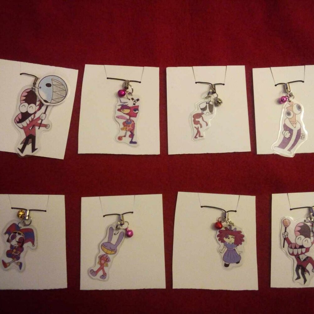 Handmade Laminate Videogame Cartoon Digital Circus Character Charm Set Of 8!